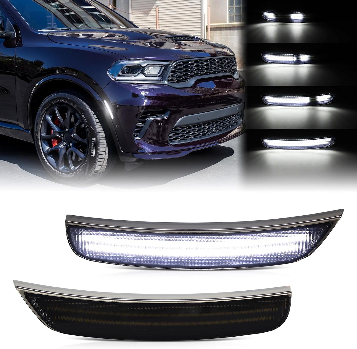 Luz LED lateral Dodge Durango parachoques blanca ahumada