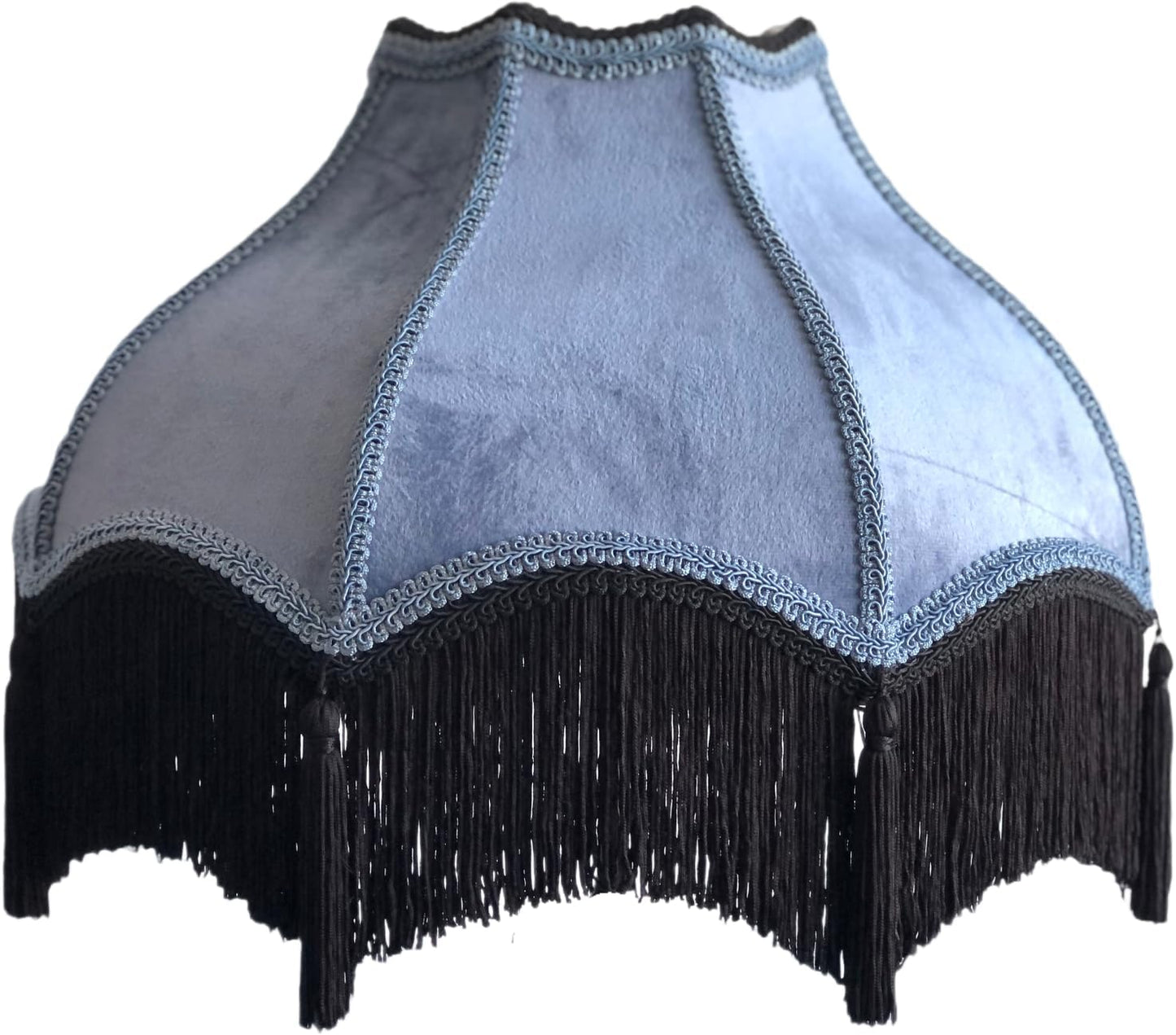 Lámpara campana terciopelo borlas azul suave 40.6cm