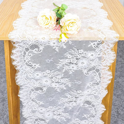 Corredor mesa encaje bordado 16x120pulg diseño floral blanco