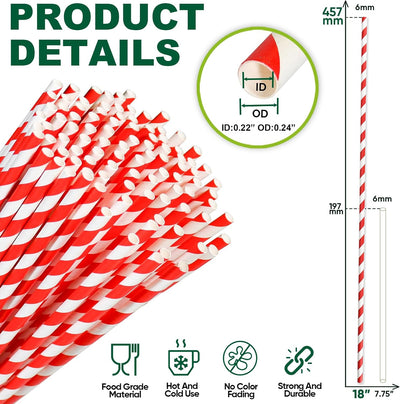 Pajitas papel 18pulg rojo 100uds biodegradables