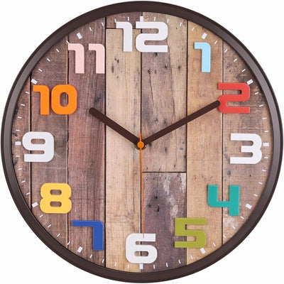 Reloj pared vintage 12pulg números 3D coloridos sin tictac