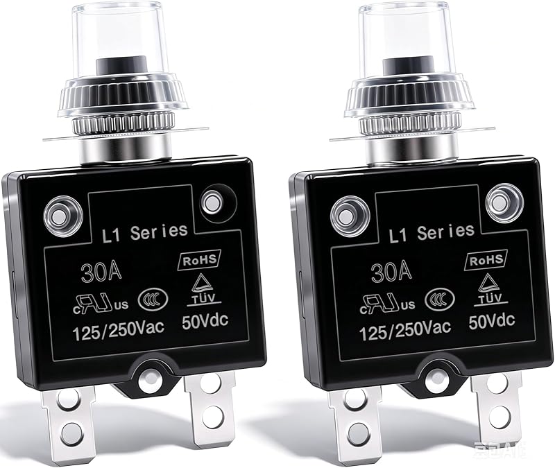 2 Disyuntores L1 30A 125/250V CA 50V CC con Botón Reinicio