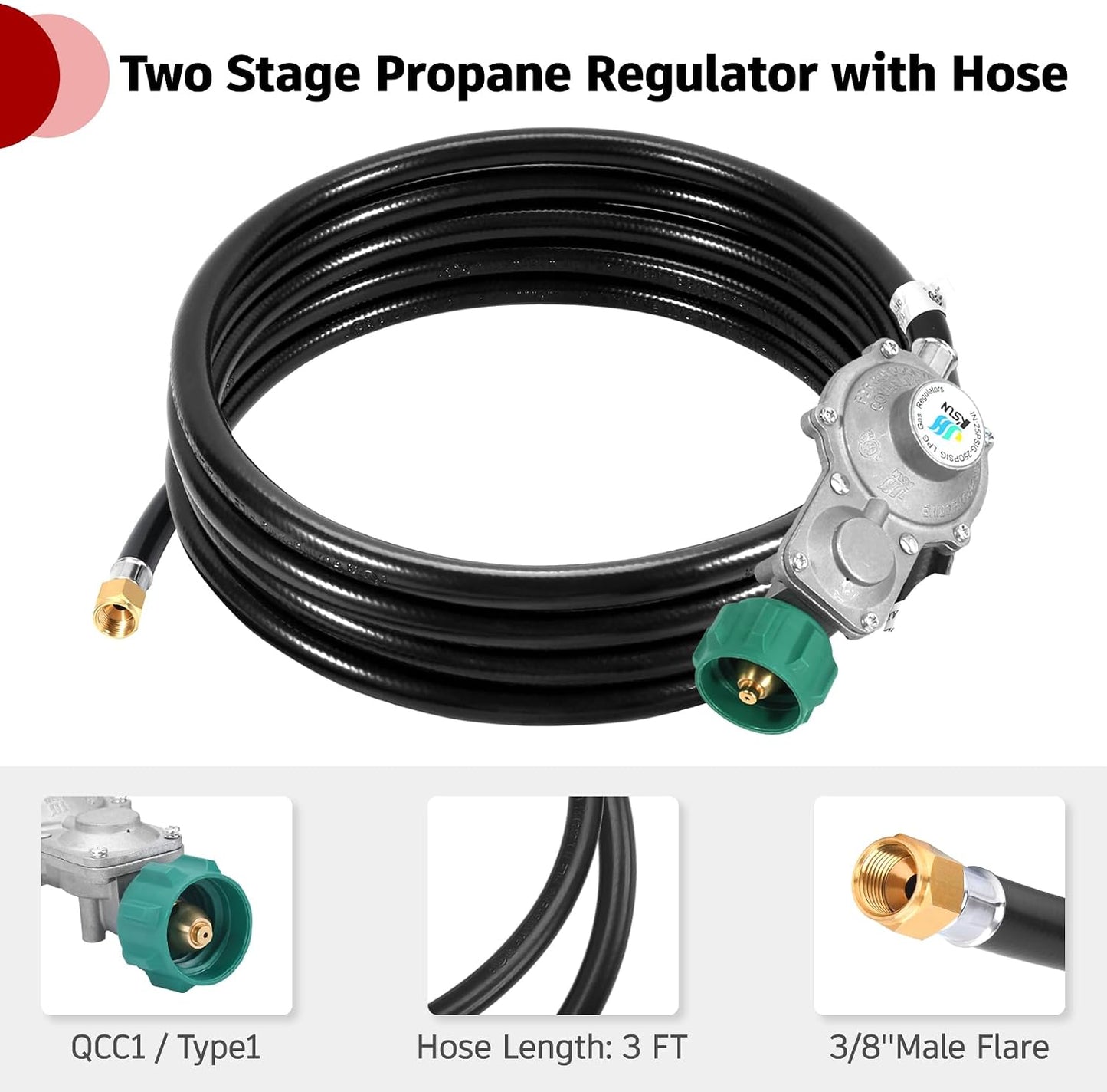 Regulador propano 10pies manguera doble etapa conector QCC1
