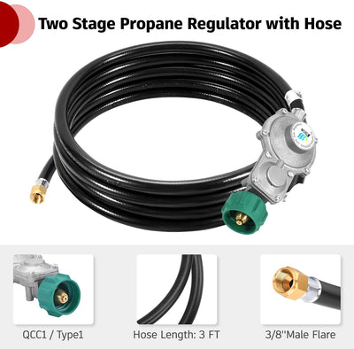 Regulador propano 10pies manguera doble etapa conector QCC1