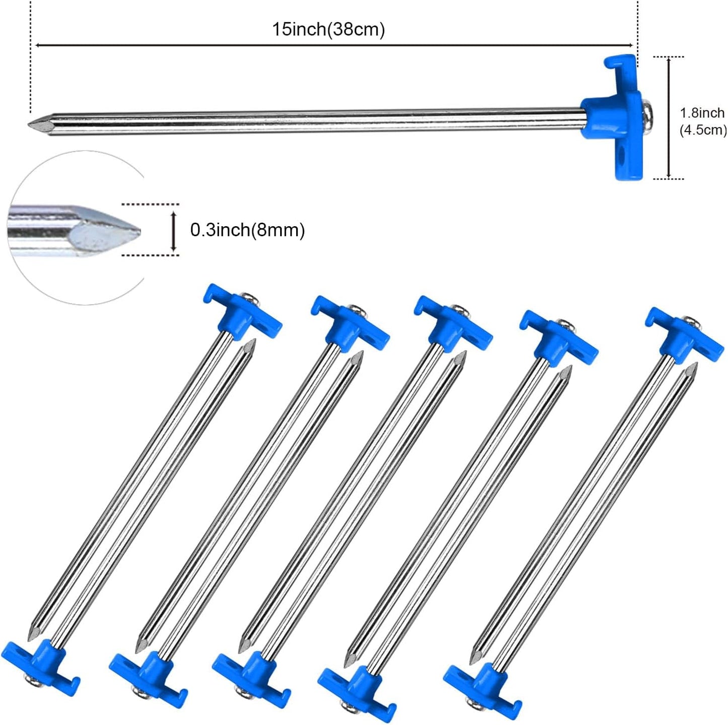 Estacas tienda 15pulg anclajes metal antioxidante 4 cuerdas azul
