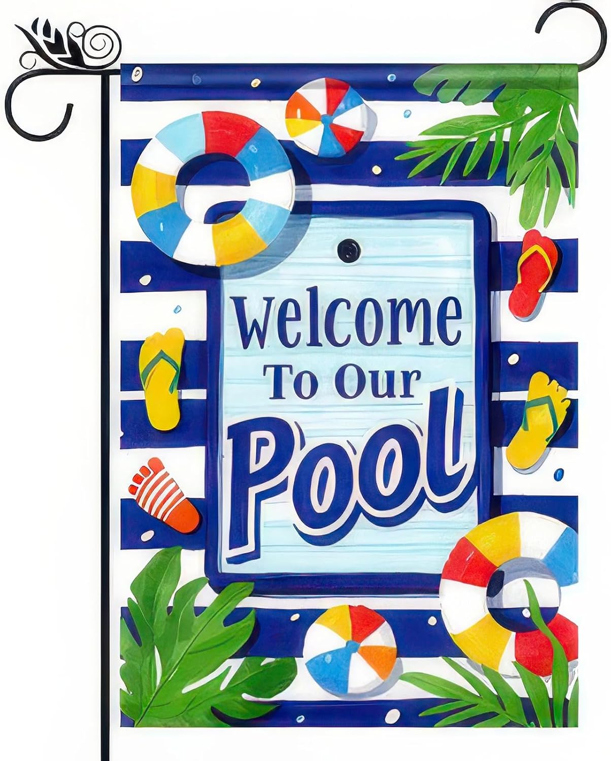 Bandera jardín doble cara 12x18pulg welcome pool verano