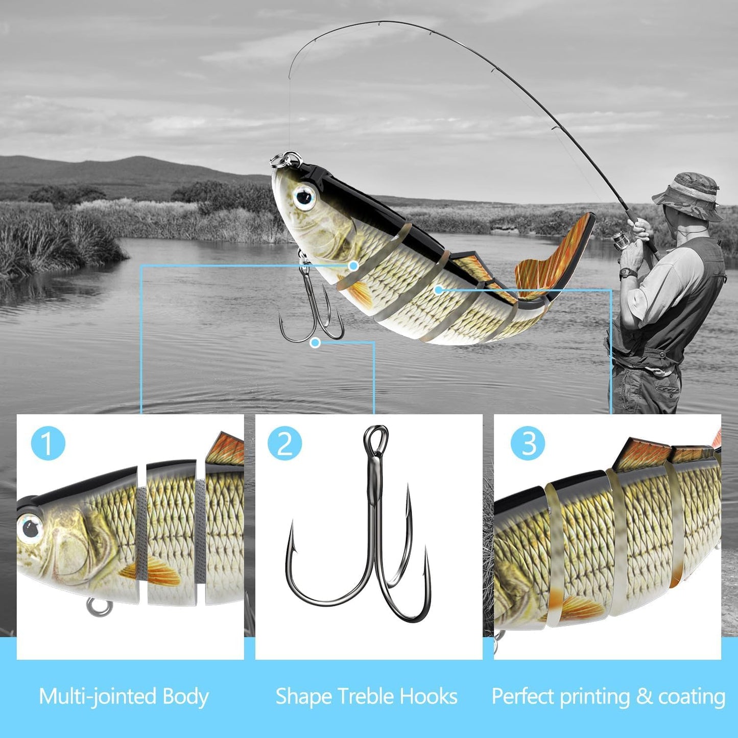 6 Señuelos Pesca Agua Dulce y Salada Cebo Articulado Realista
