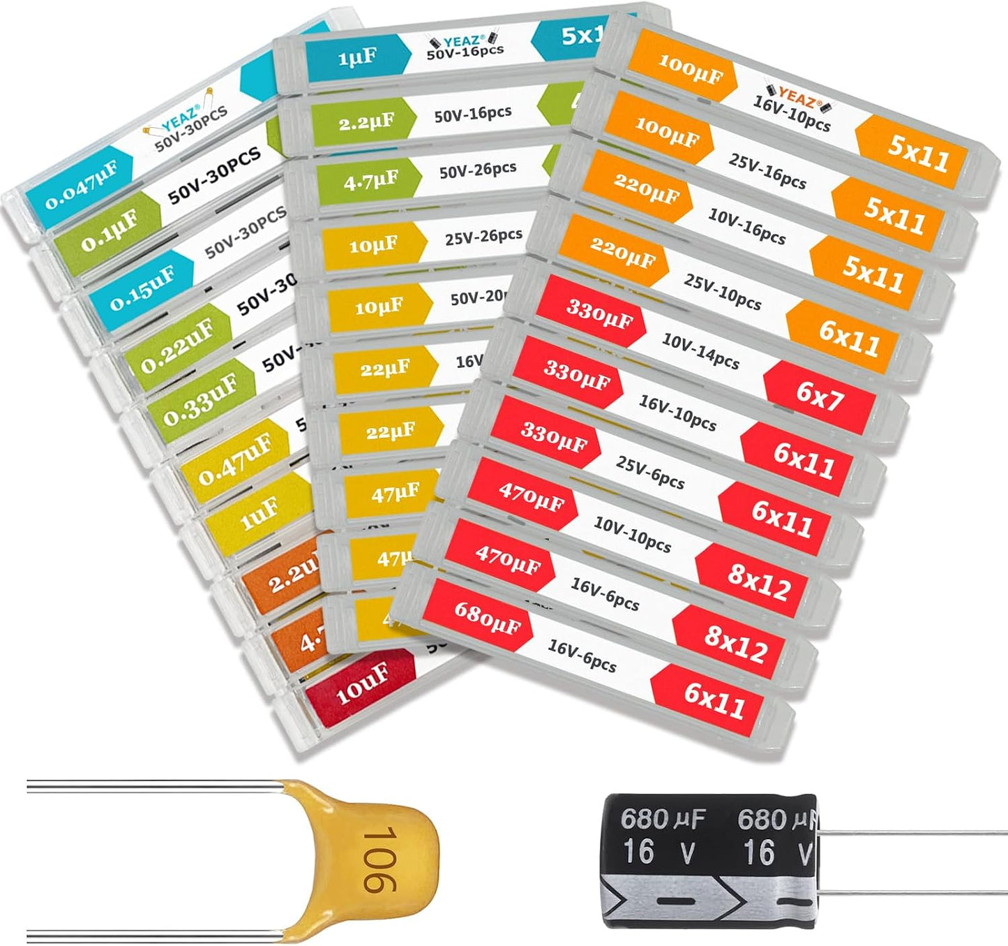 Kit 608 condensadores electrolíticos y cerámica 10v-50v
