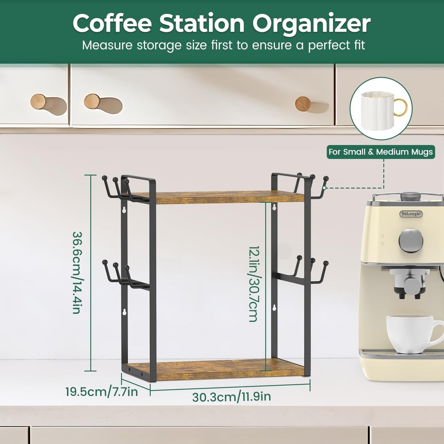 Estación café con 12 ganchos 2 niveles para cocina oficina
