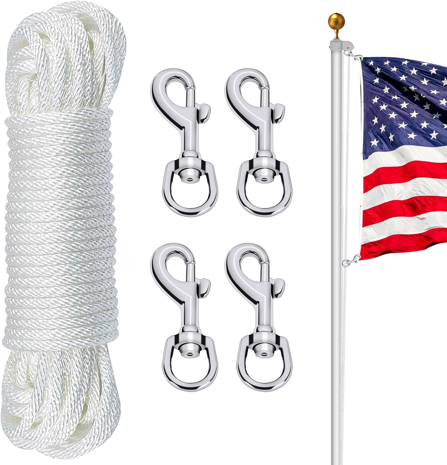 Kit cuerda nailon 50x1/4" con 4 clips bandera 25ft