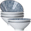 Set 6 Tazones Cerámica Azul y Blanco 8pulg Ramen Pho