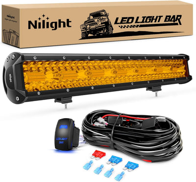 Barra luz LED 20" 420W triple fila amarilla para barco