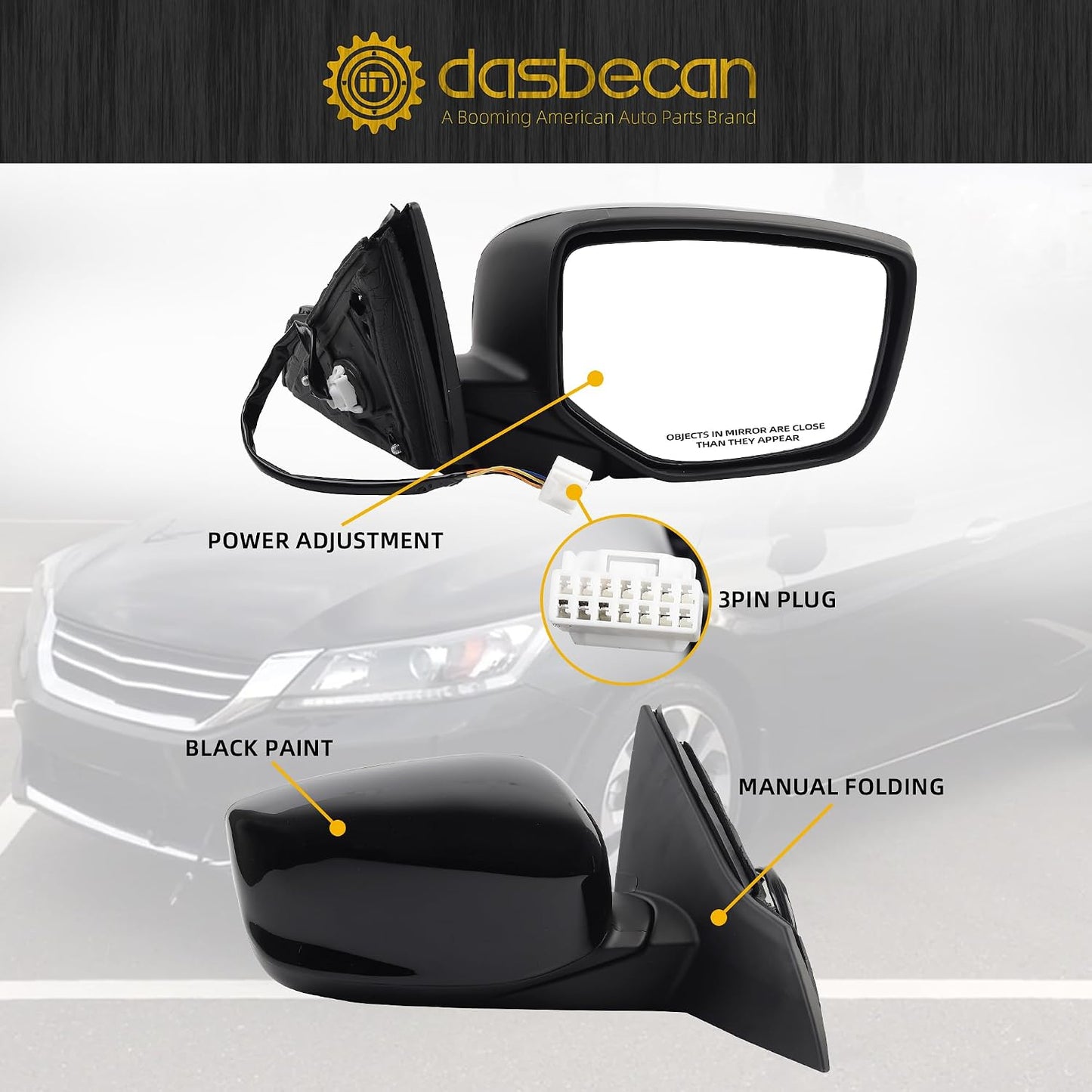 Espejo retrovisor derecho Honda Accord 13-17 negro