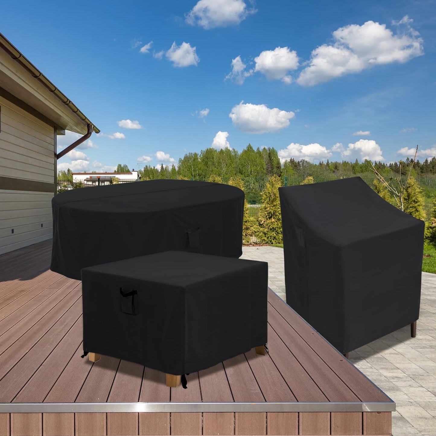 Funda otomana patio impermeable UV 28x28x17" negro