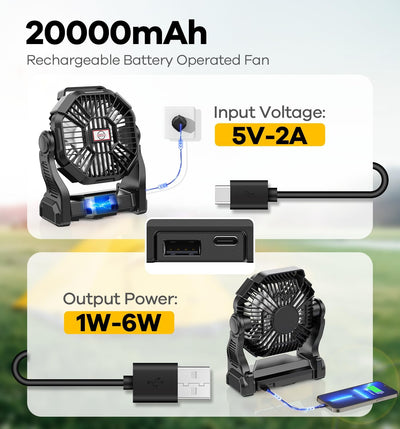 Ventilador camping batería 30000mAh con luz LED silencioso