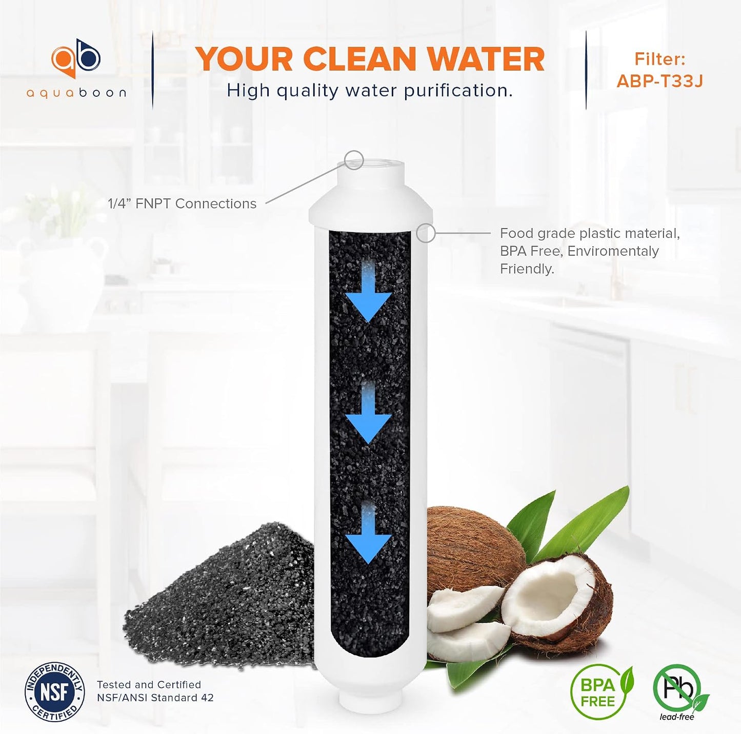 Filtro carbono en línea T33 para refrigerador GAC