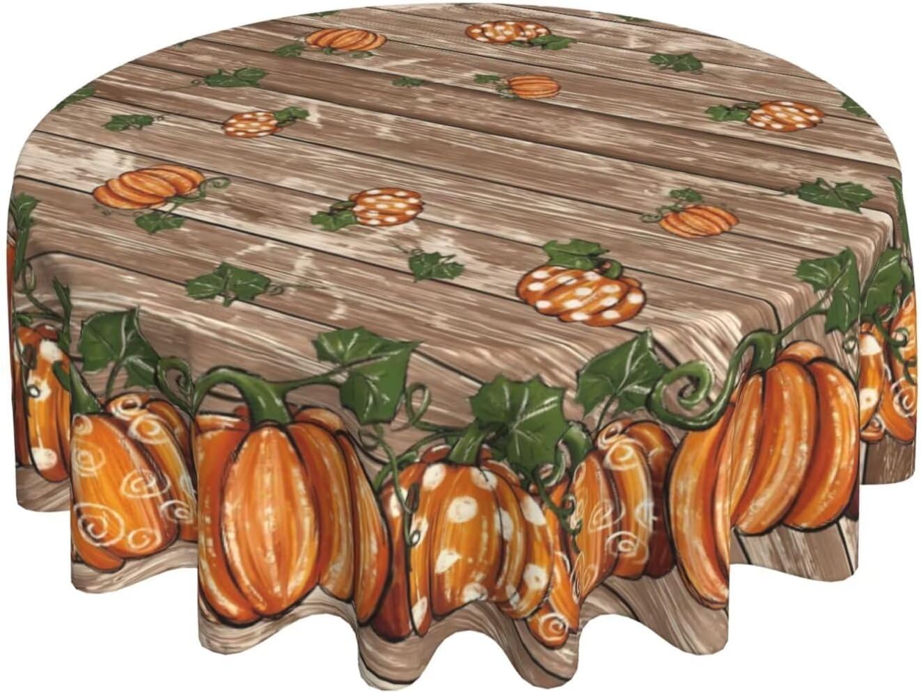 Mantel redondo otoño 70x70pulg calabazas naranjas poliéster