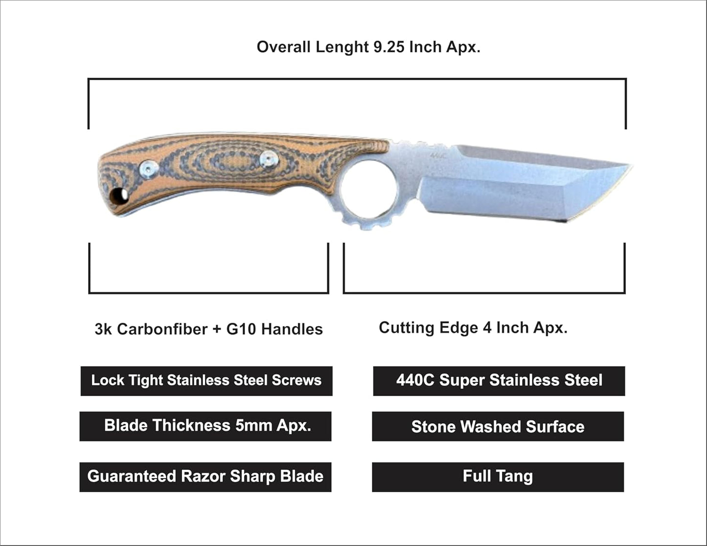 Cuchillo EDC fibra carbono G10 con funda Kydex