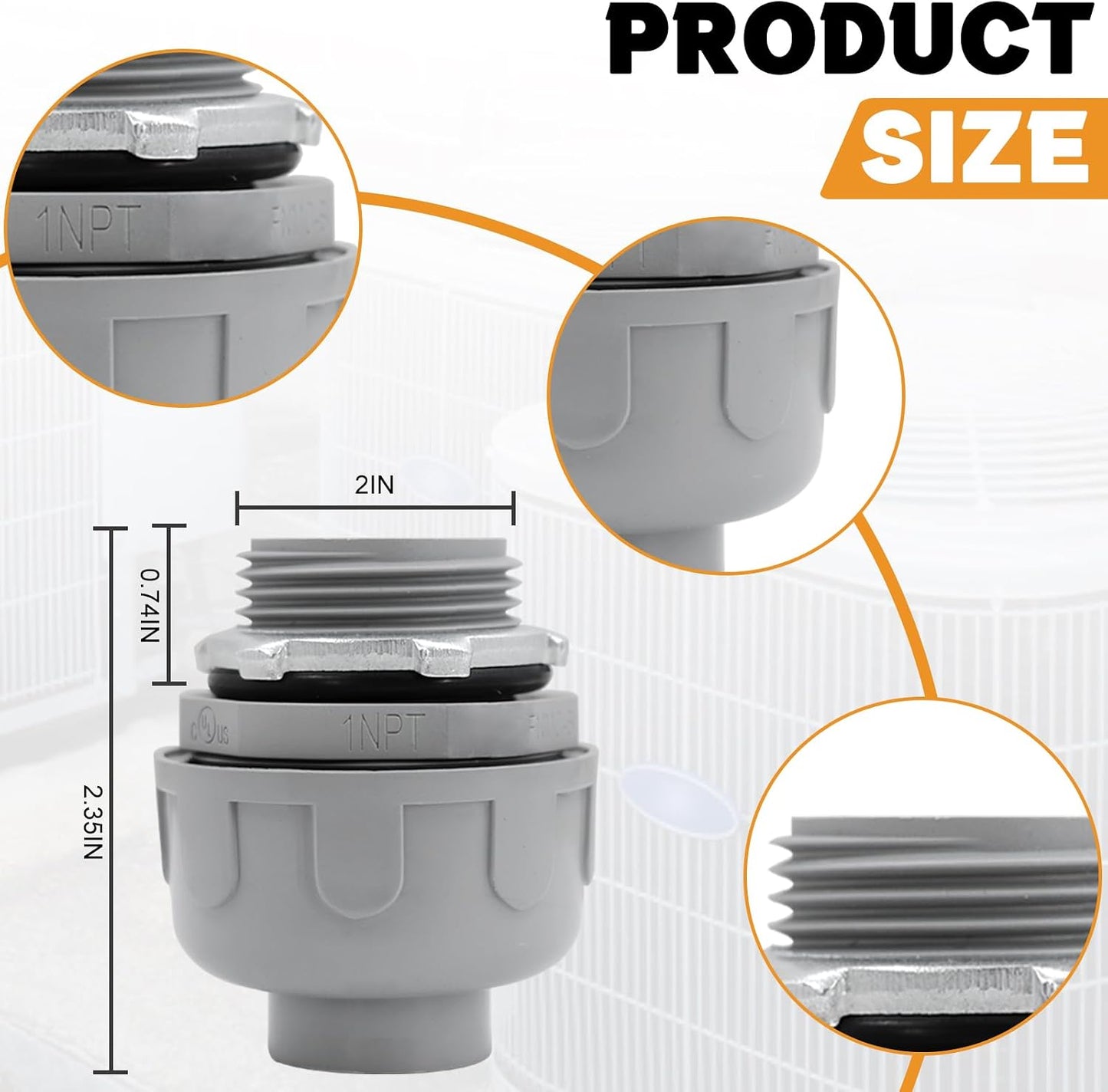 Conector conducto PVC 1pulg hermético 180grados 6uds