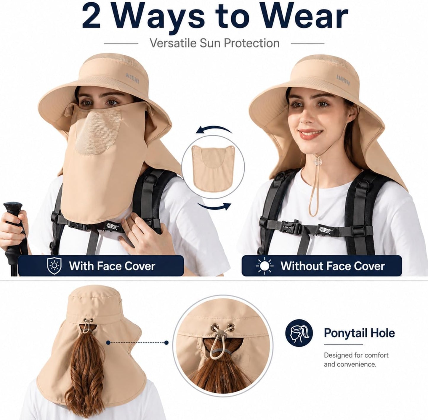 Sombrero sol ancha ala mujer UV visera pesca mascarilla
