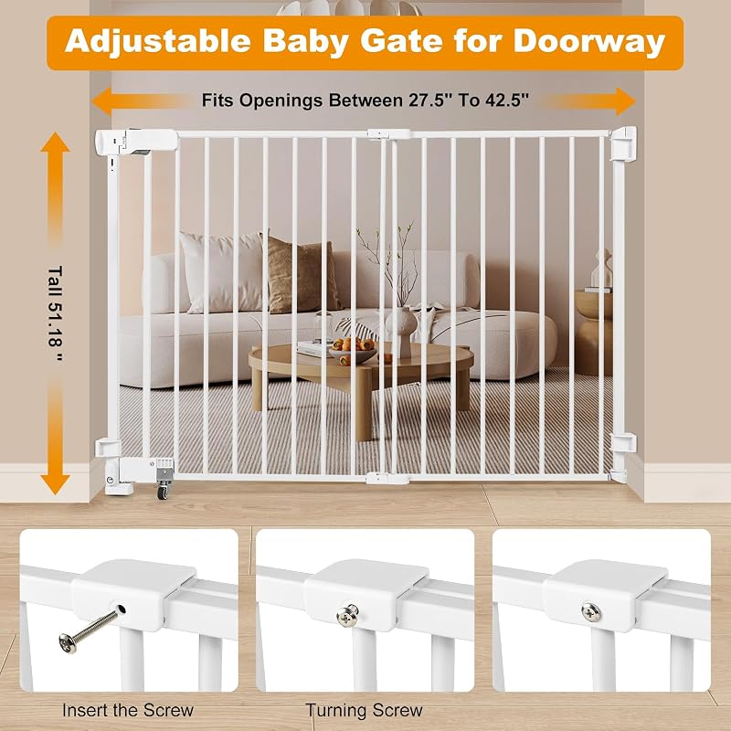 Puerta bebé para gatos y perro ajustable 27-43" blanca
