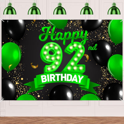 Cartel cumpleaños 92 años globos confeti decoración mujer