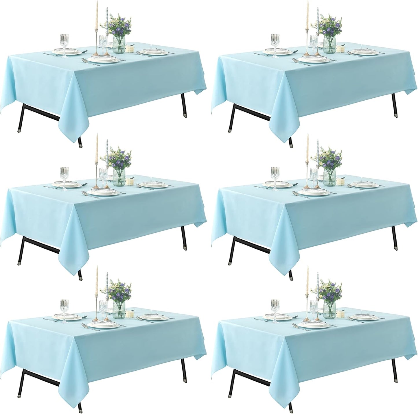 6 Manteles Rectangulares 60x84pulg Azul Moteado Poliéster