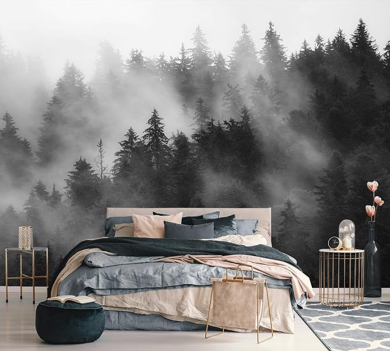 Papel pintado bosque brumoso oscuro 136x96" dormitorio