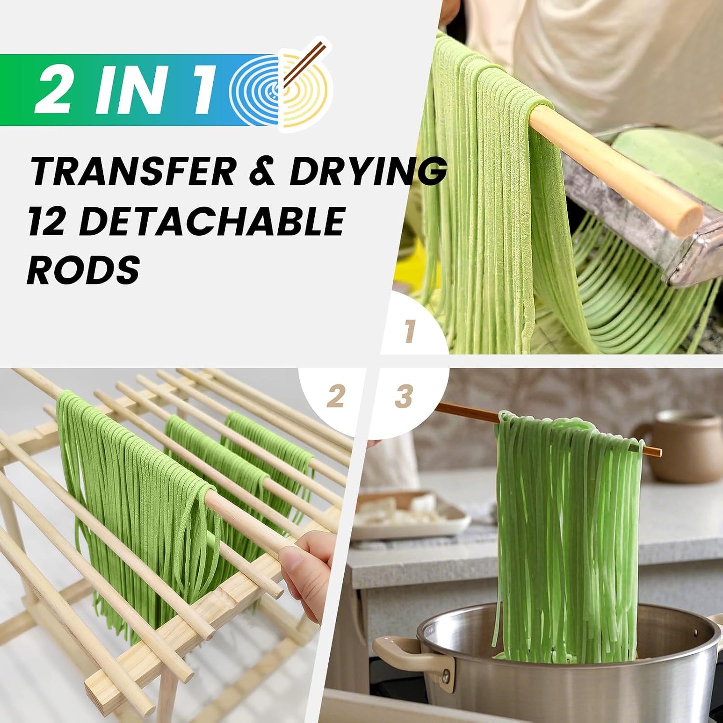 Escurridor pasta madera 12 varillas desmontables