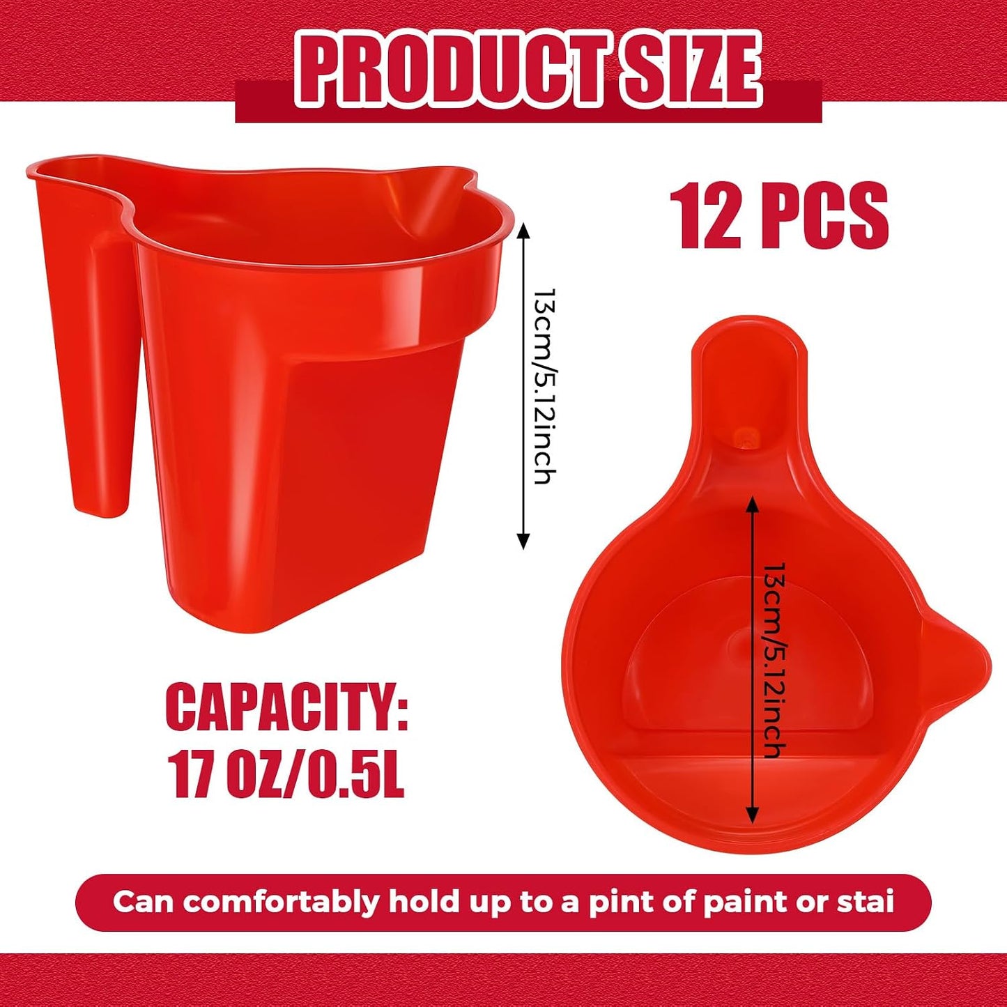 12 Vasos Pintura 17oz Recipiente Mezcla Rojo
