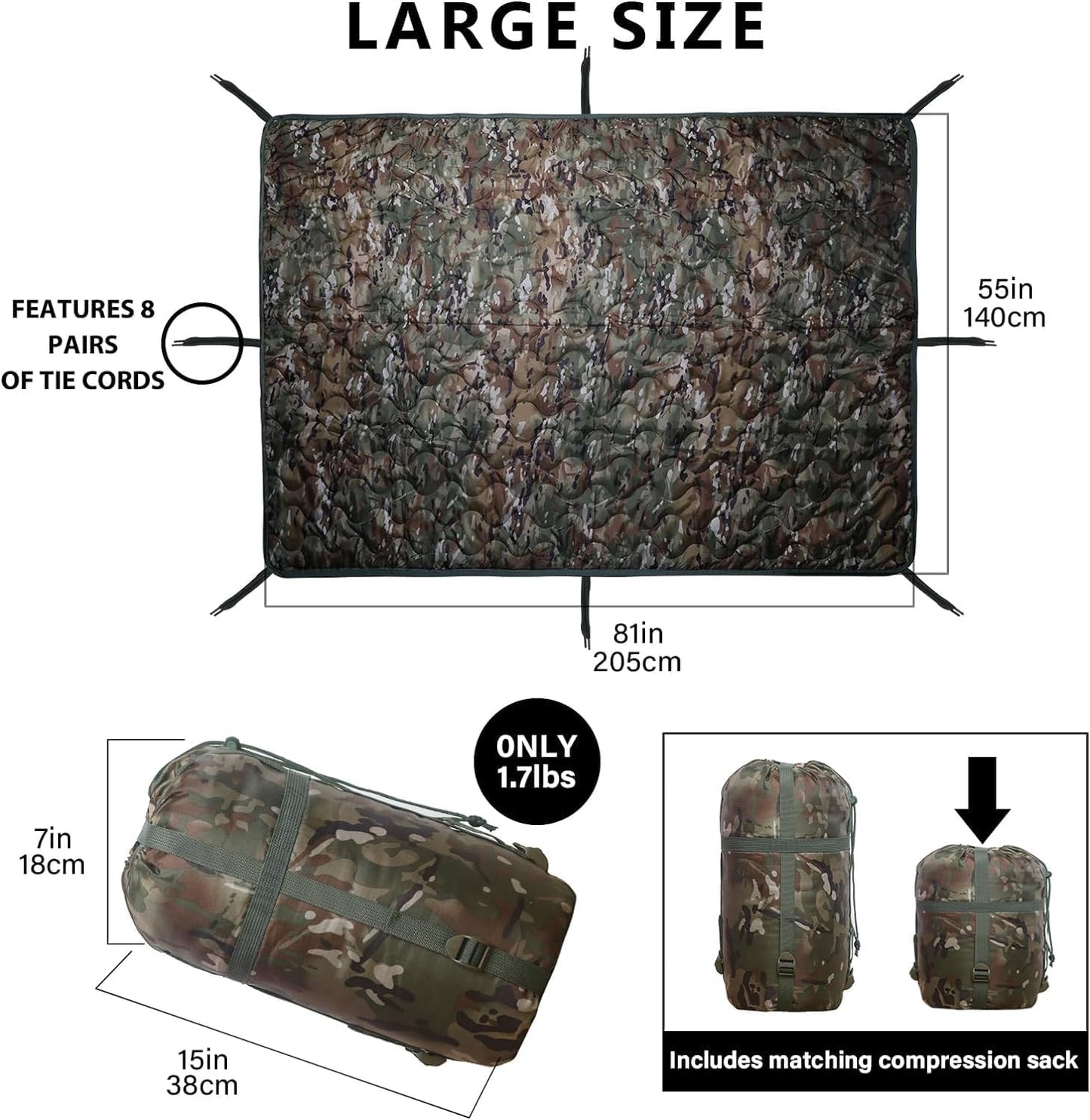 Forro poncho camuflaje manta con bolsa viaje