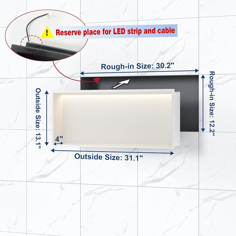 Nicho ducha acero inox 30x12" sin azulejos 3 temp luz