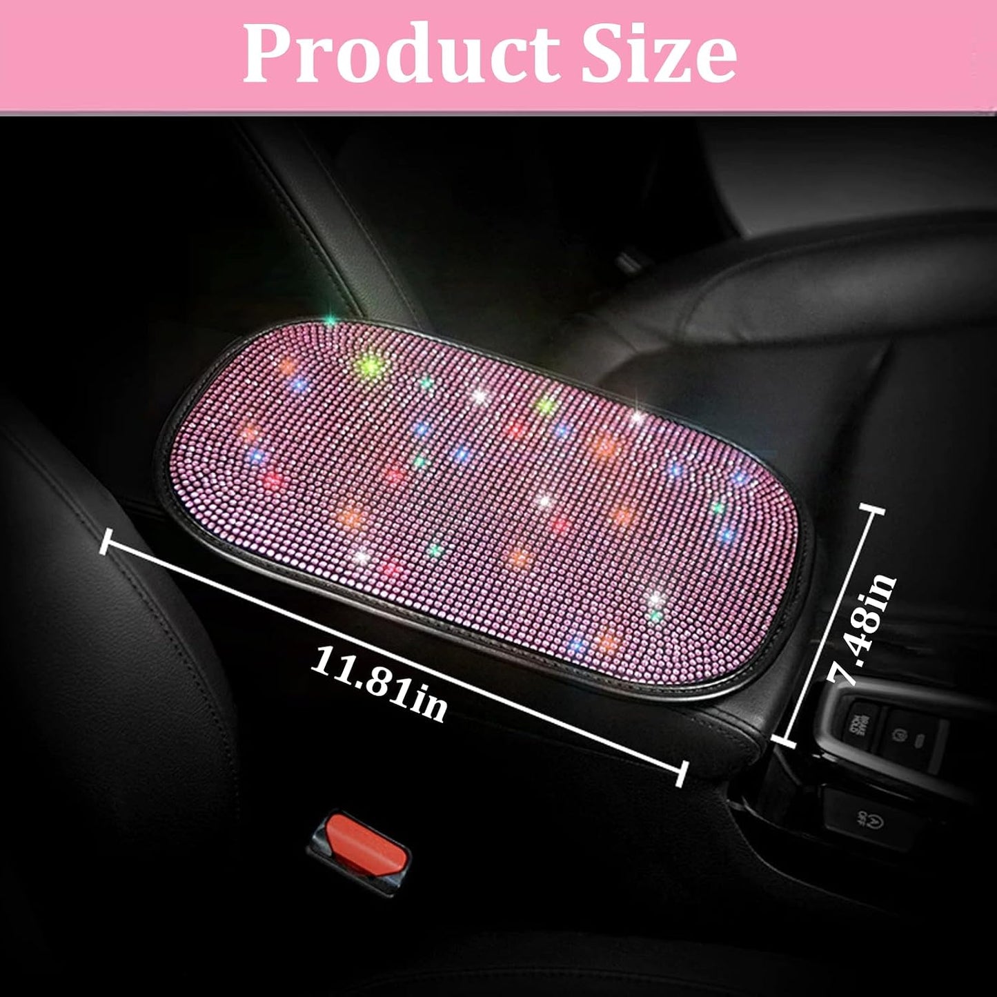 Funda reposabrazos coche rosa brillante con pedrería diamante
