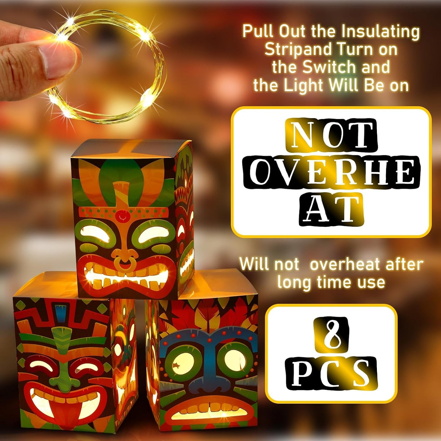 8 Pzas Cajas Tótem Tiki con Luz Decoración Luau 9.84x7.09pulg