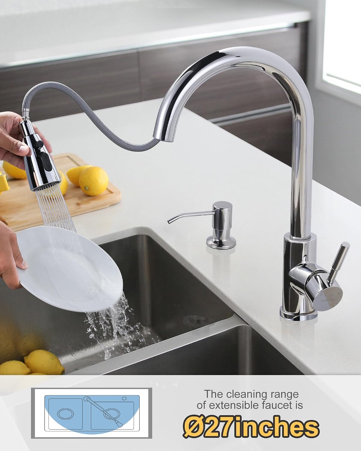 Grifo cocina cromado con dispensador jabón 2 o 4 agujeros
