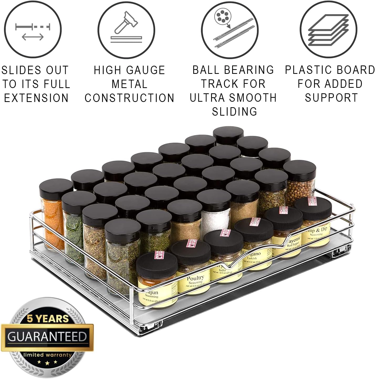 Organiz. especias deslizante cromado 14pulg x 10 3/8pulg