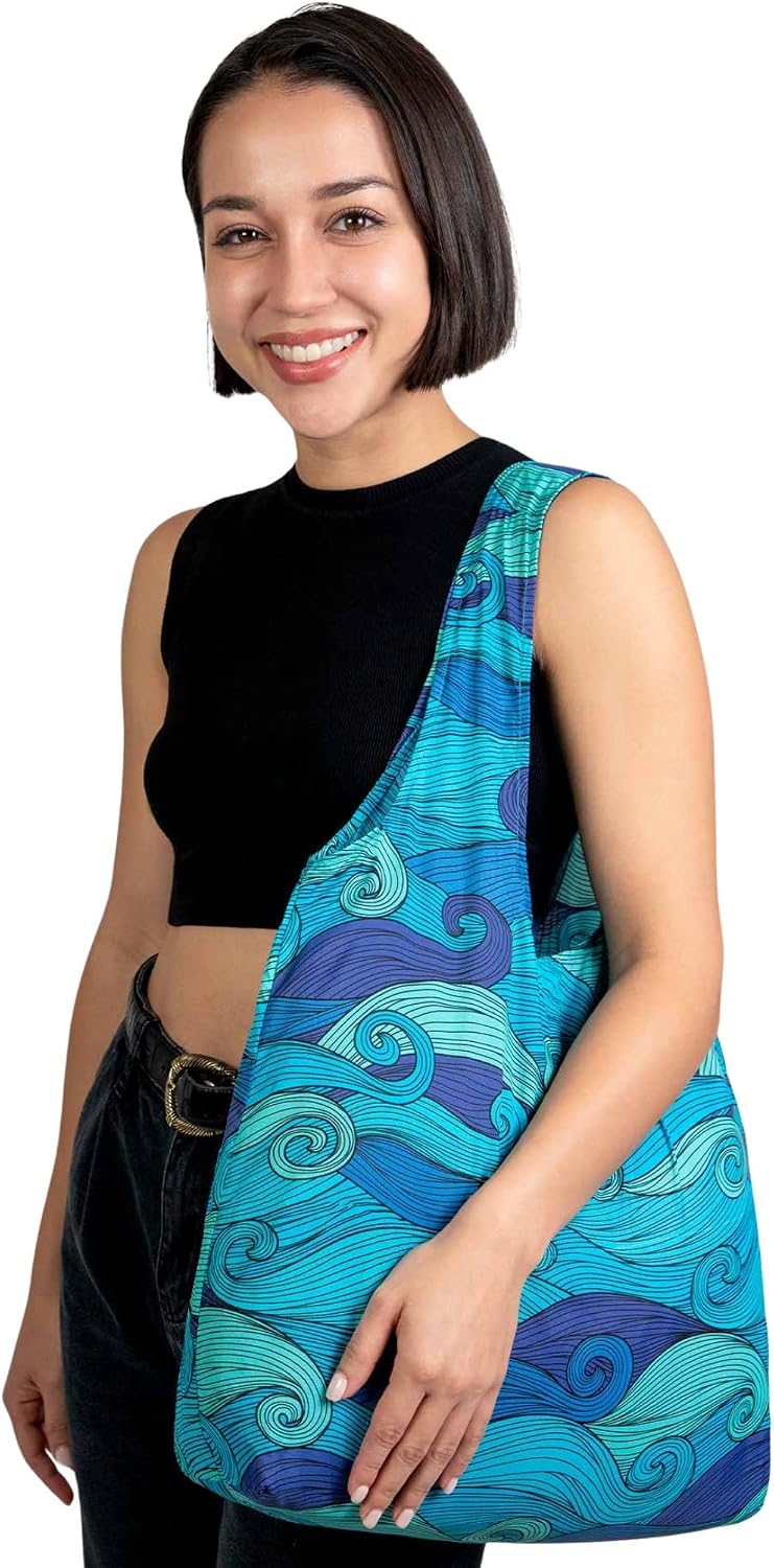 Bolso plegable reutiliz. para compras y viajes azul ondas