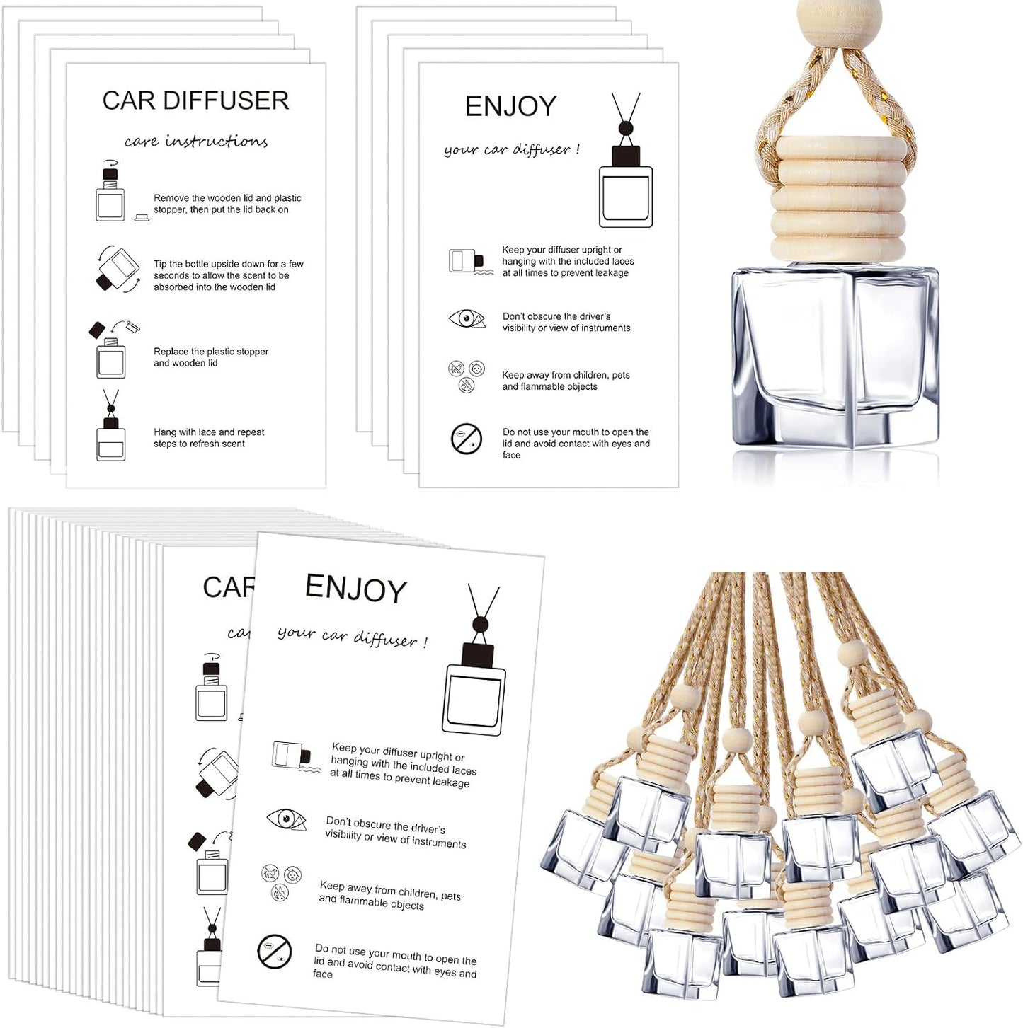 50 Set Botellas Difusoras Coche 3.54" Tarjeta Blanca