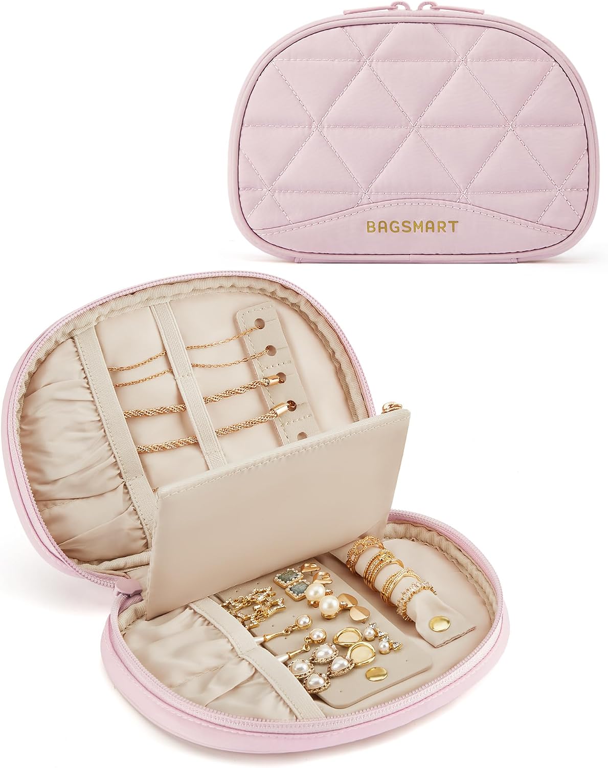 Estuche organiz. joyas viaje rosa claro