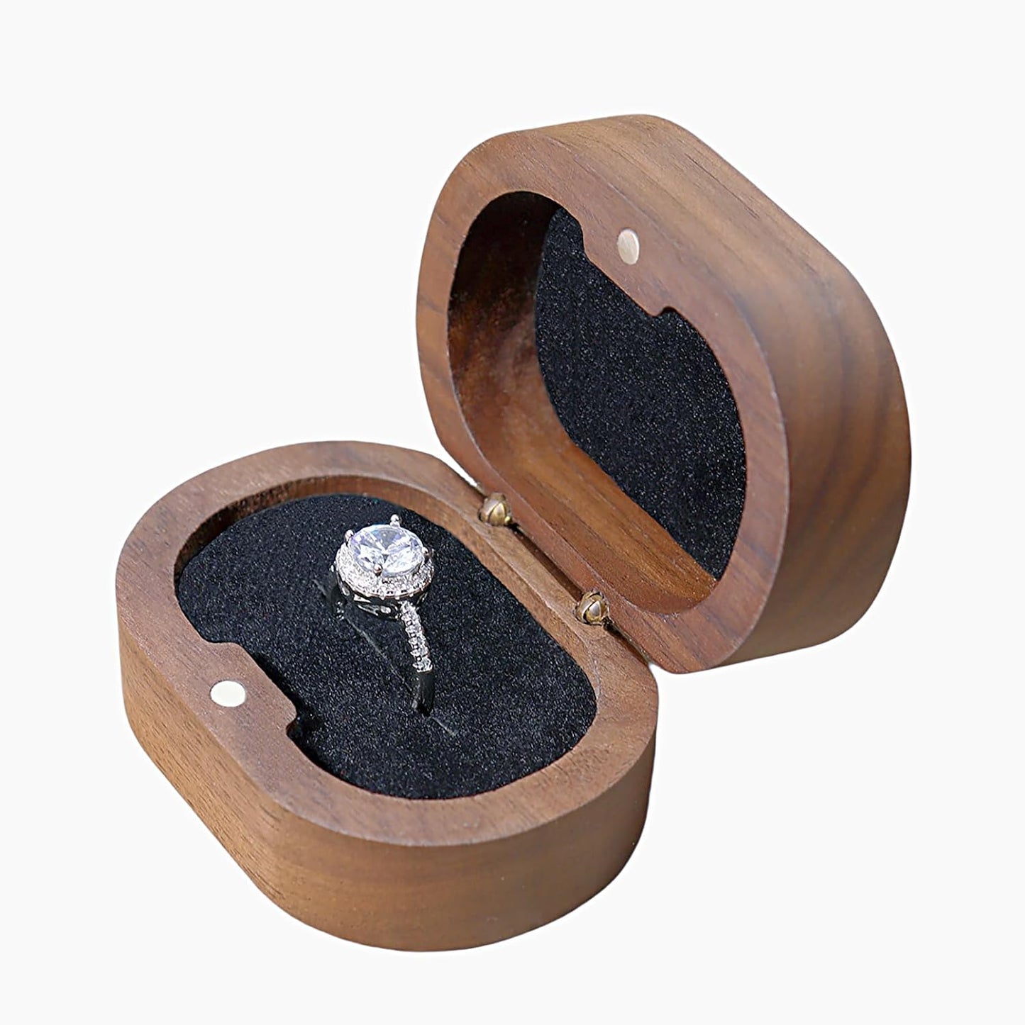 Caja madera anillo compromiso ranura forro terciopelo negro