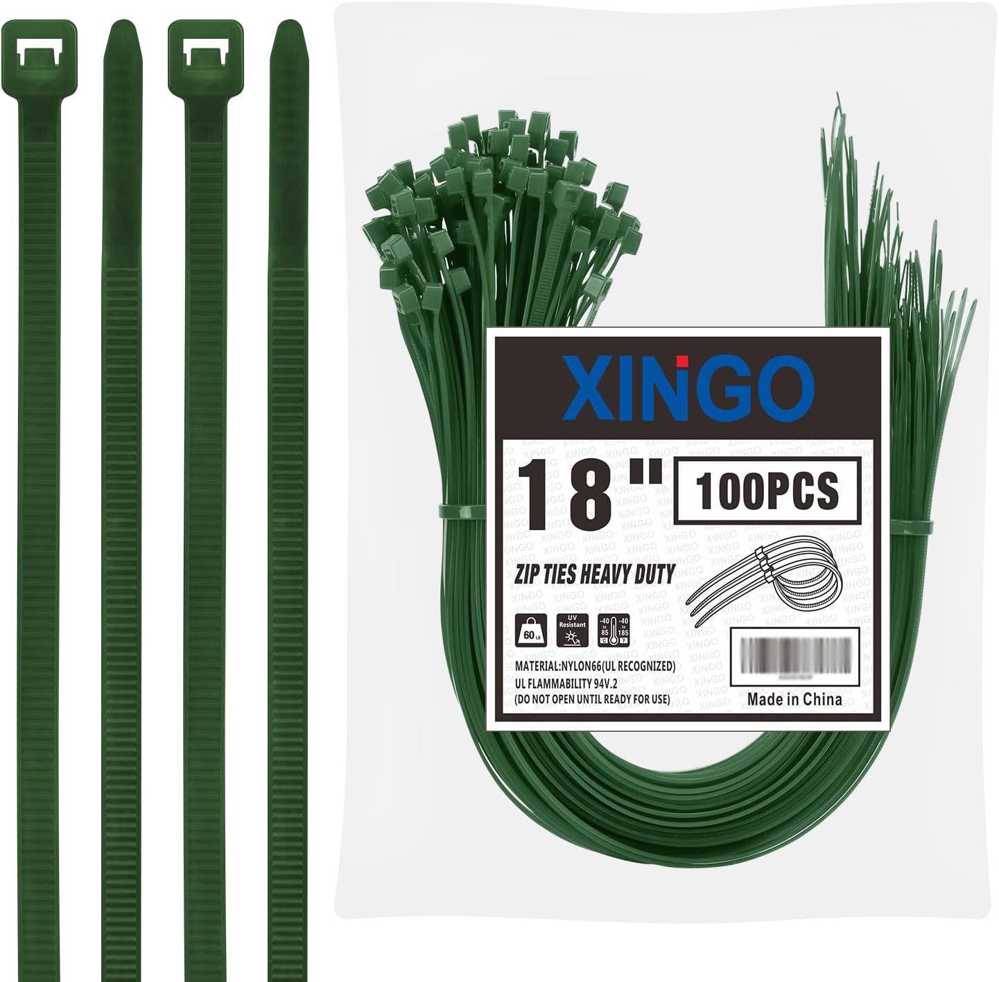 Bridas cierre 18pulg verde jardín resistentes UV 100 pzas
