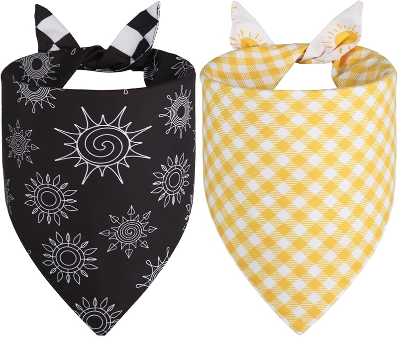 2 Pzas Pañuelo Perro Triangular Reversible Amarillo Negro