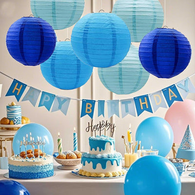 12 Linternas papel azul colgantes para boda y eventos