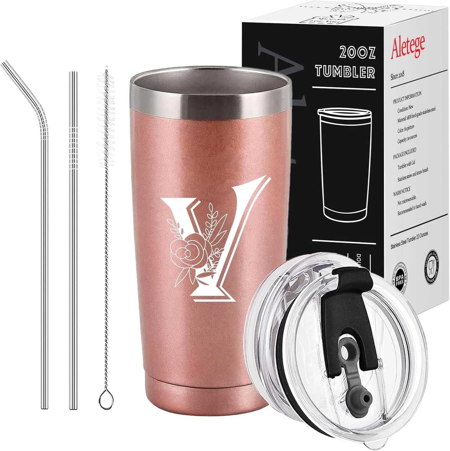 Taza viaje aislada con letra V personalizada para mujer