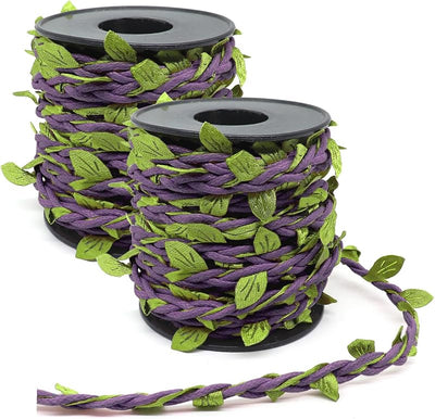Cordel encerado 66ft hojas verdes y morado para manualidades