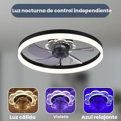 Ventilador techo 20pulg luz led 6 velocidades motor cc