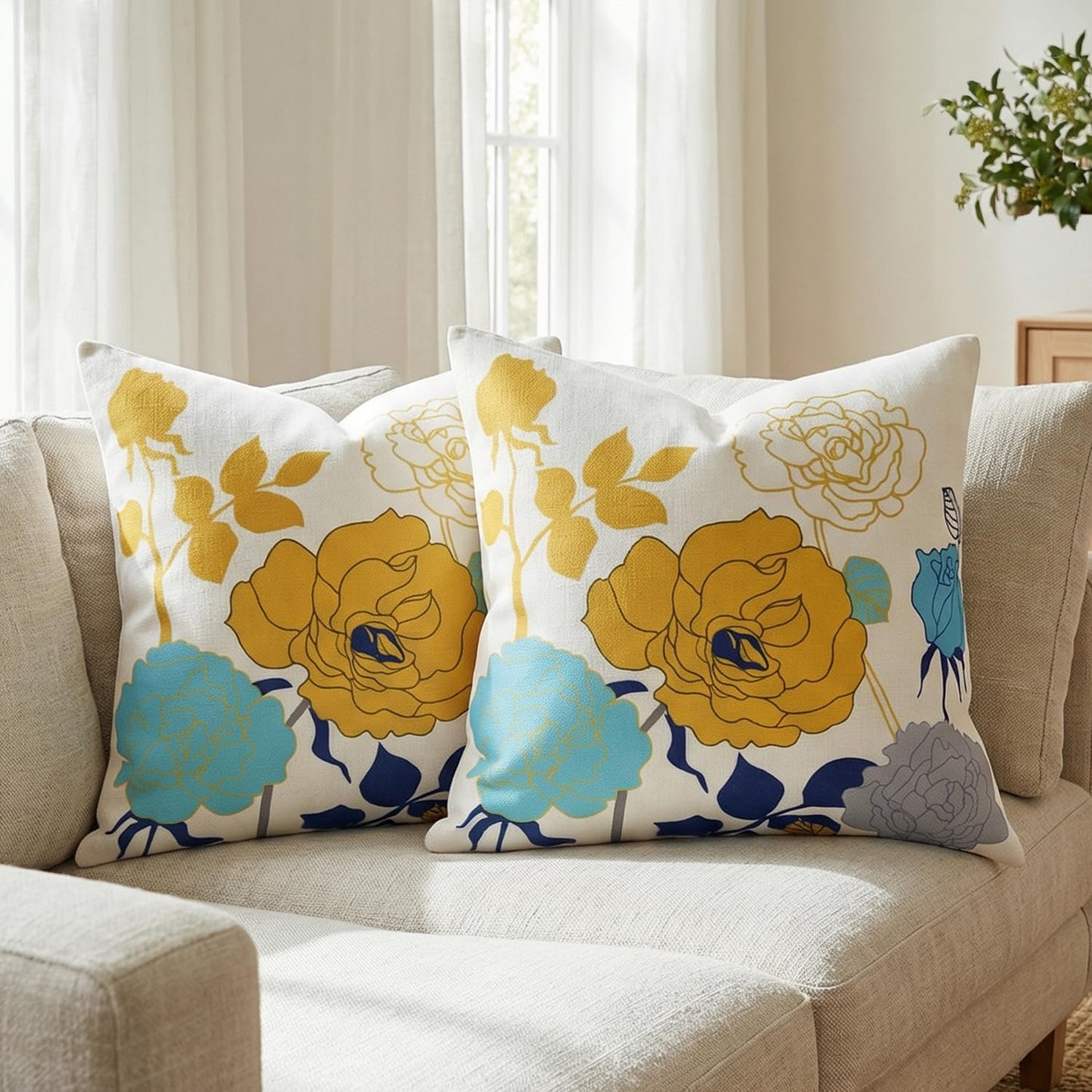 2 Fundas Almohada Lino Algodón 7.1x7.1" Serie Pájaros