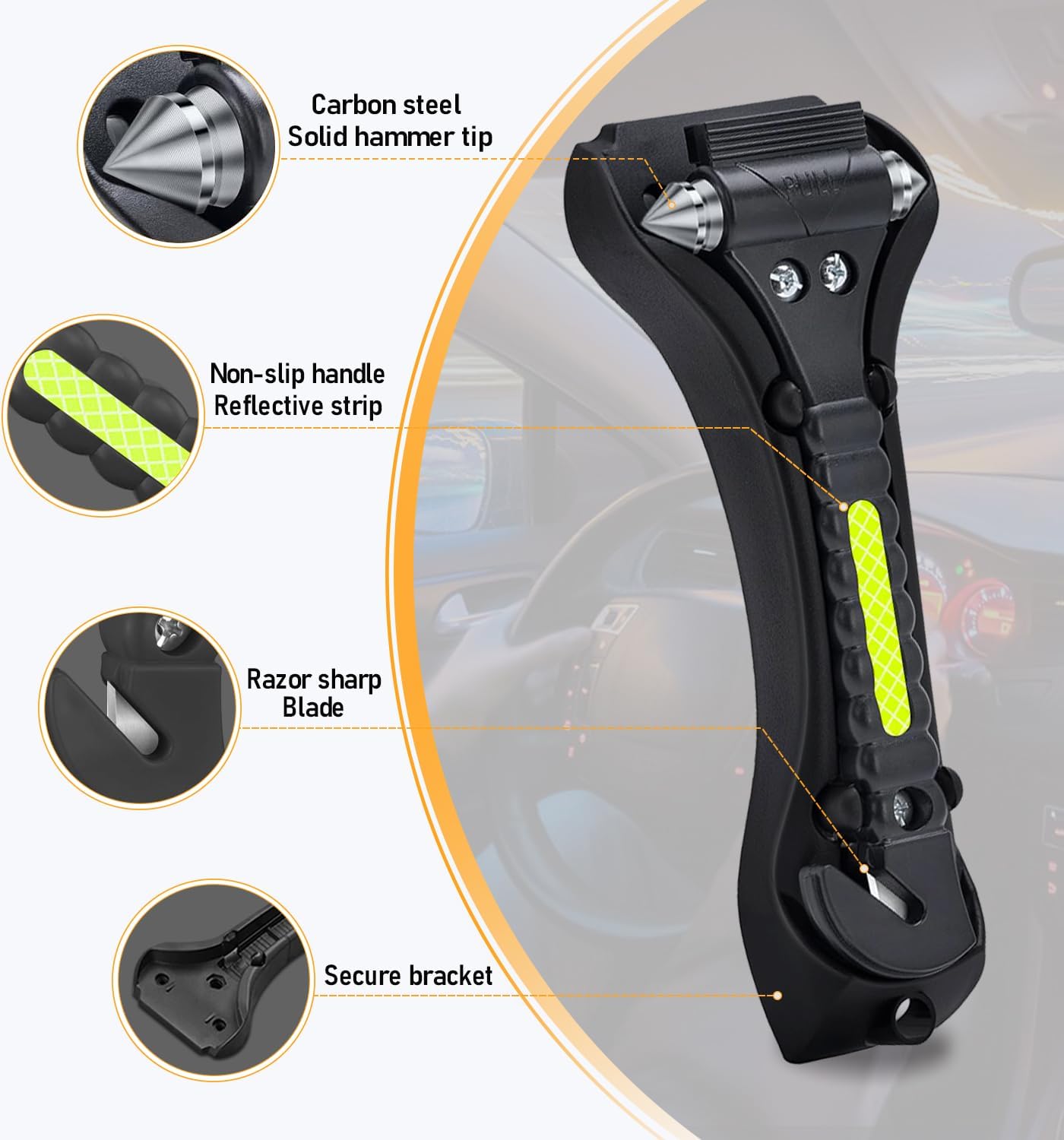 Martillo seguridad auto pack 4 cortador cinturón