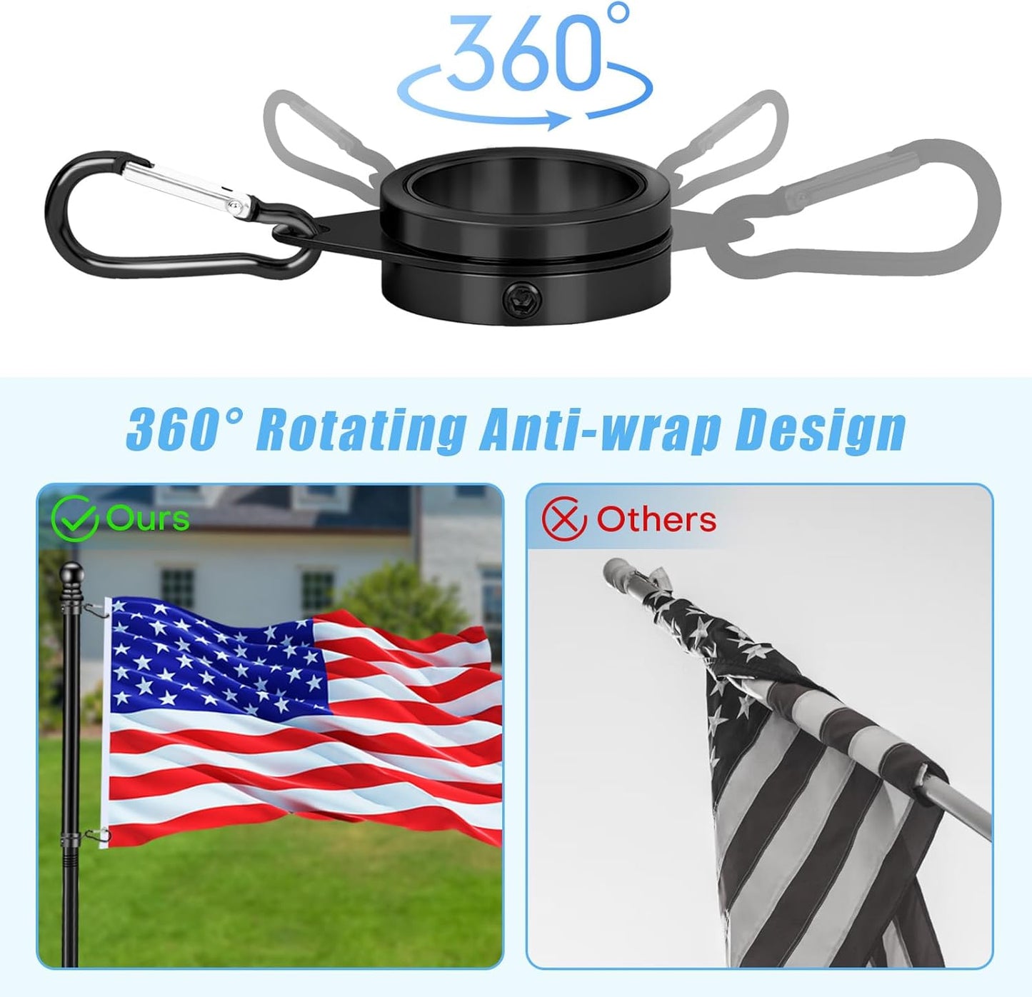 Anillos giratorios para asta bandera 1" aluminio acero 2pzas