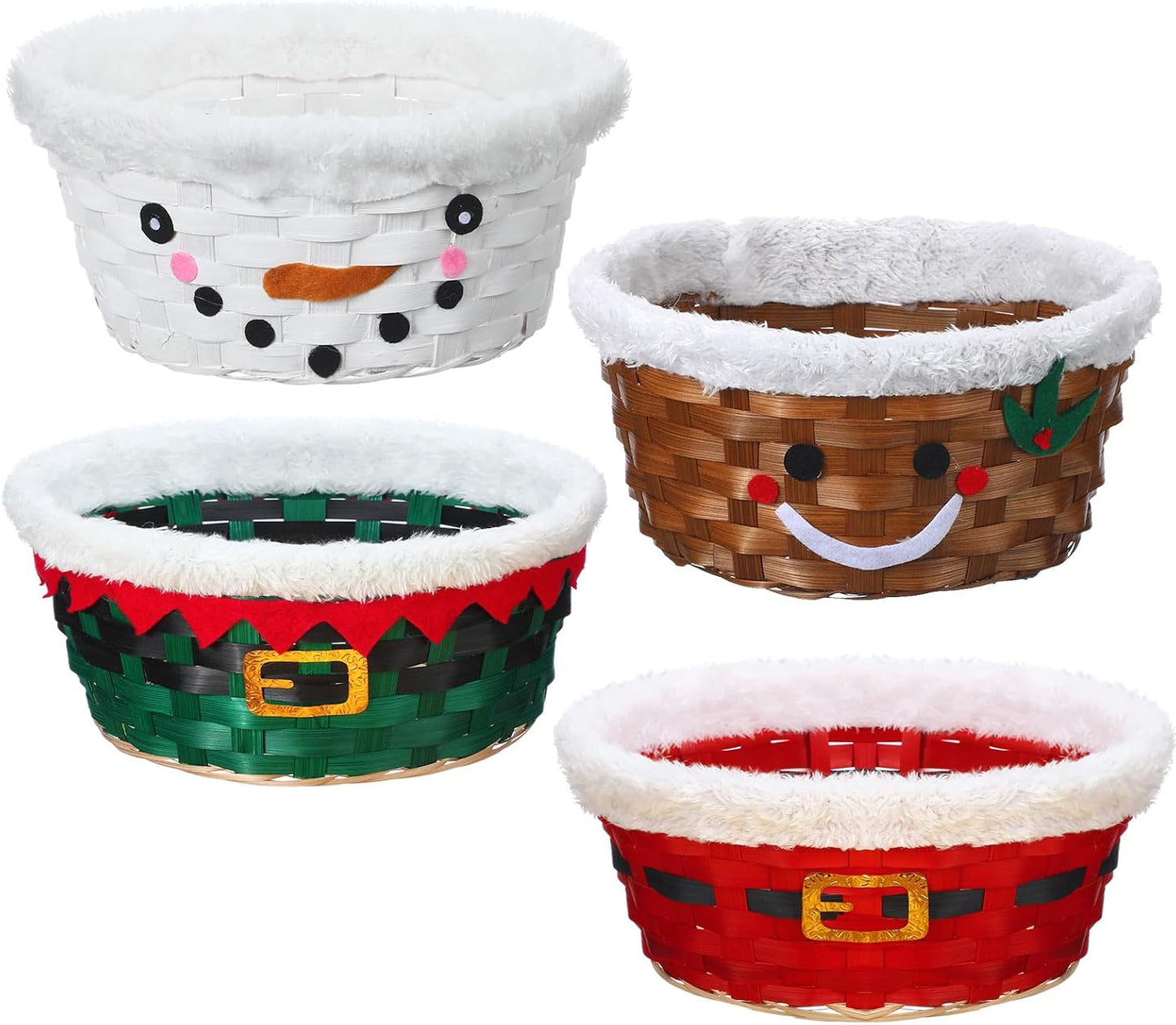 4 Pzas Cesta Bambú Navideña para Regalos Snacks